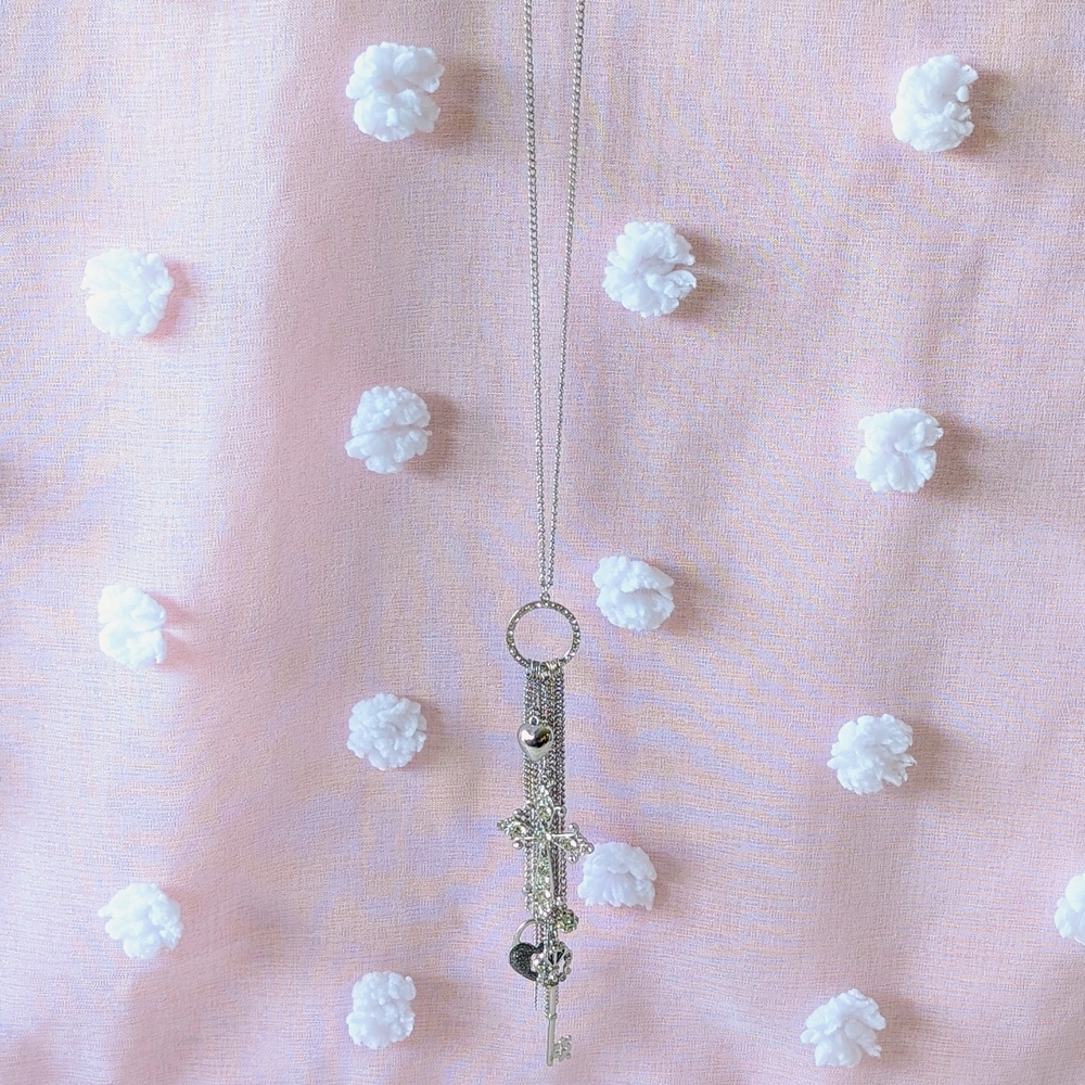 Silver Cross Key Lock Heart Rhinestone Necklace - Picture 10 of 10